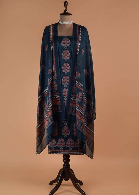 Blue Chanderi Cotton Dress Material