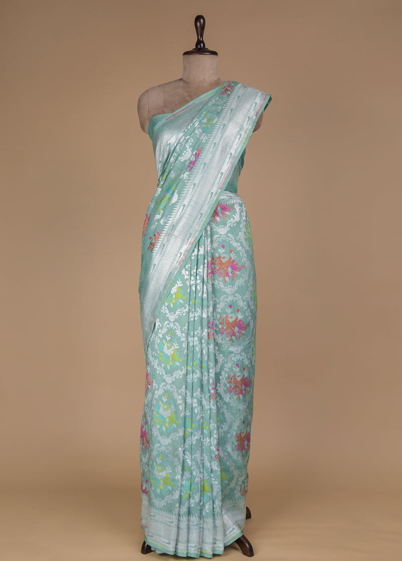 Green Tussar Georgette Banarasi Saree