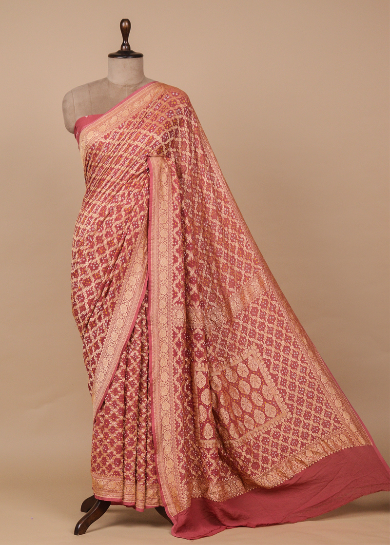 Wine Georgette Bandhani Saree