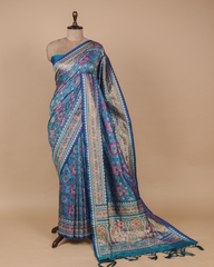 Blue Art Silk Patola Saree