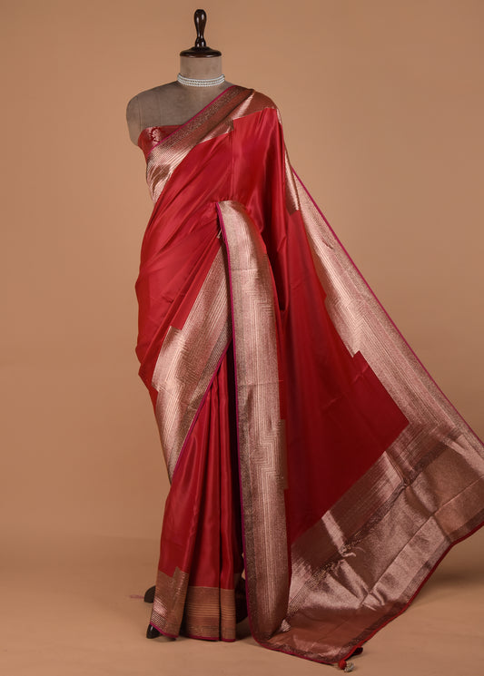Red Art Satin Banarasi Saree
