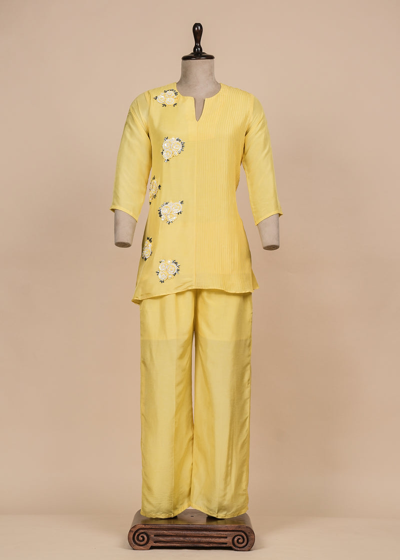 Yellow Crepe Silk Coord Set