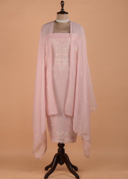 Pink Muslin Chanderi Dress Material
