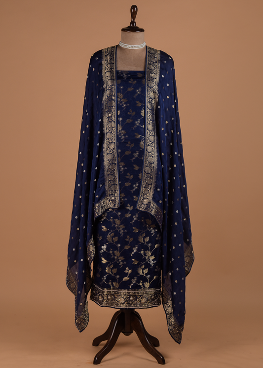 Blue Dola Silk Dress Material