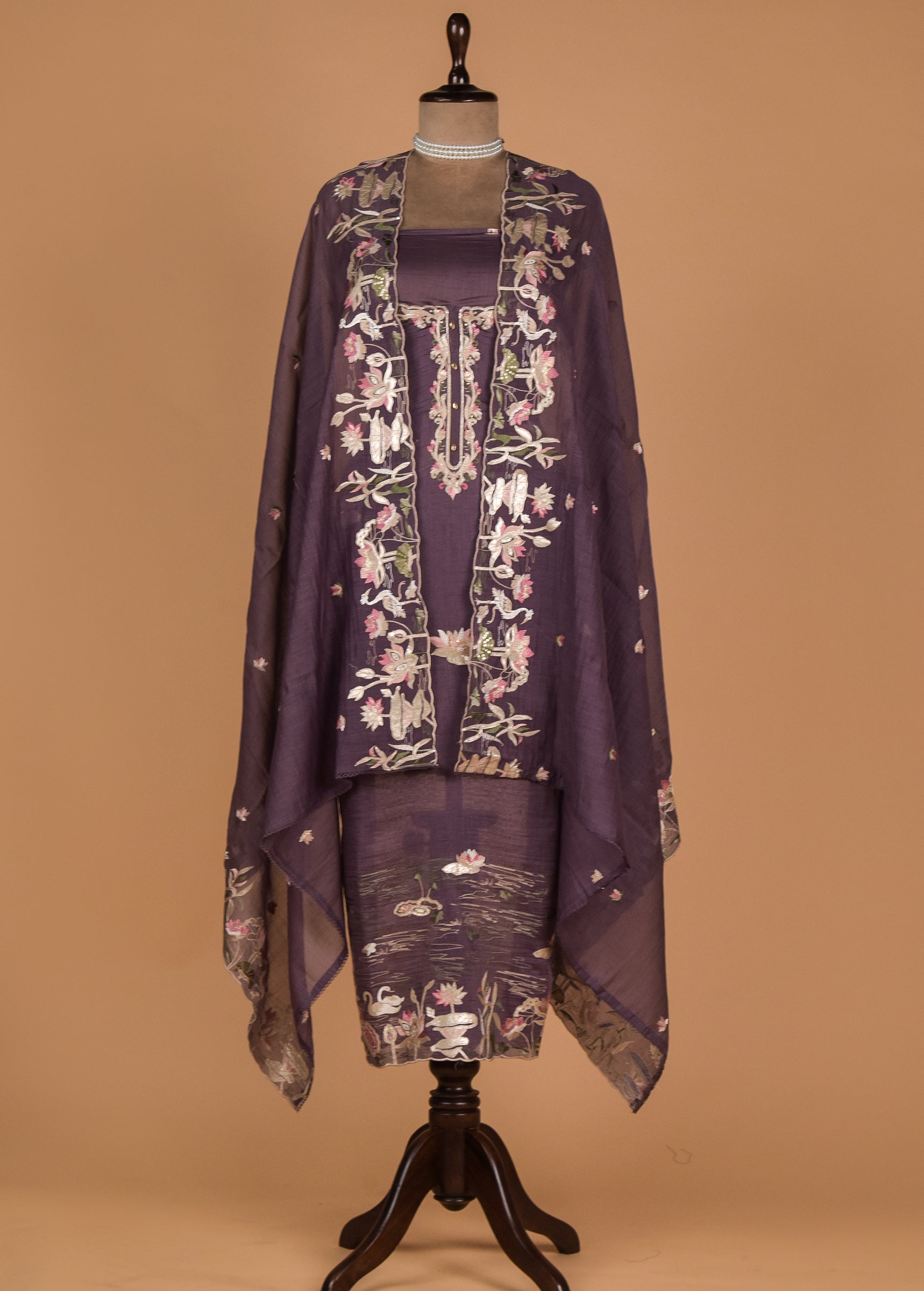 Purple Mul Chanderi Dress Material