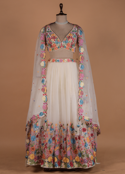 White Organza Lehenga