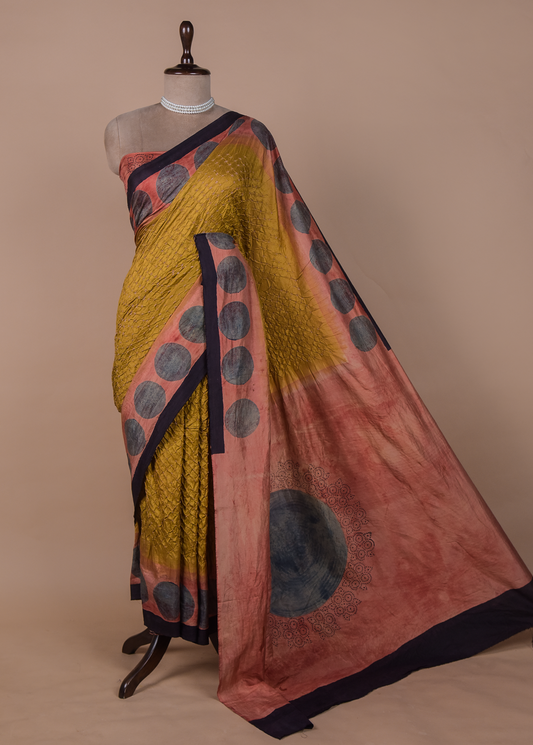 Multicoloured Tussar Bandhani Saree