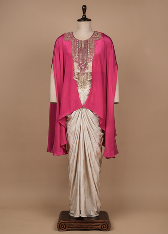 Pink Crepe Silk Dhoti Cape Set