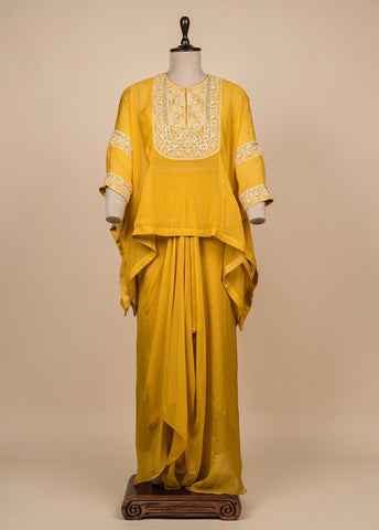 Yellow Georgette Dhoti Set