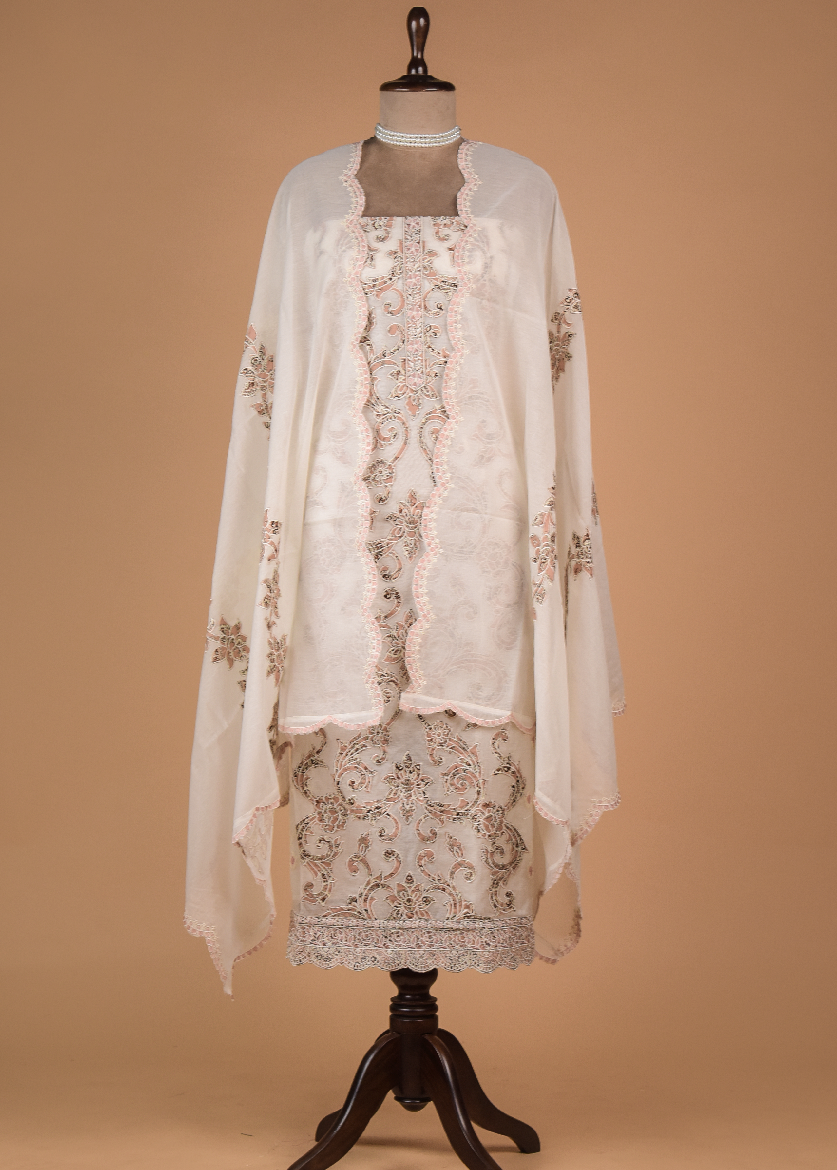 White Mul Cotton Dress Material