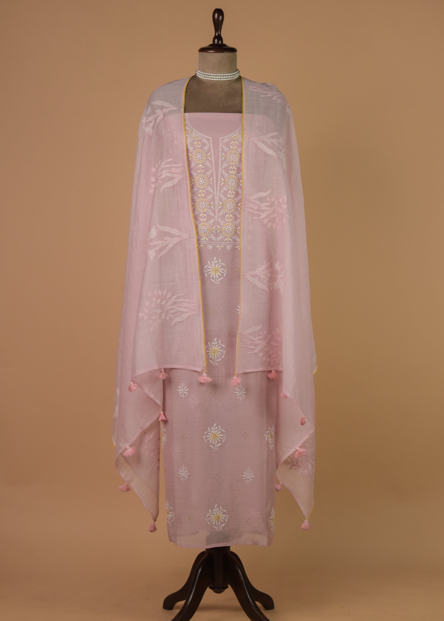 Pink Mul Chanderi Dress Material