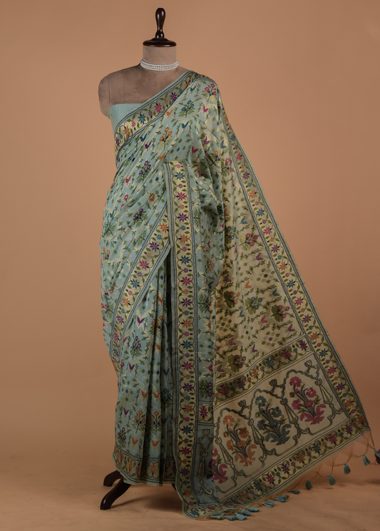 Blue Cotton Banarasi Saree