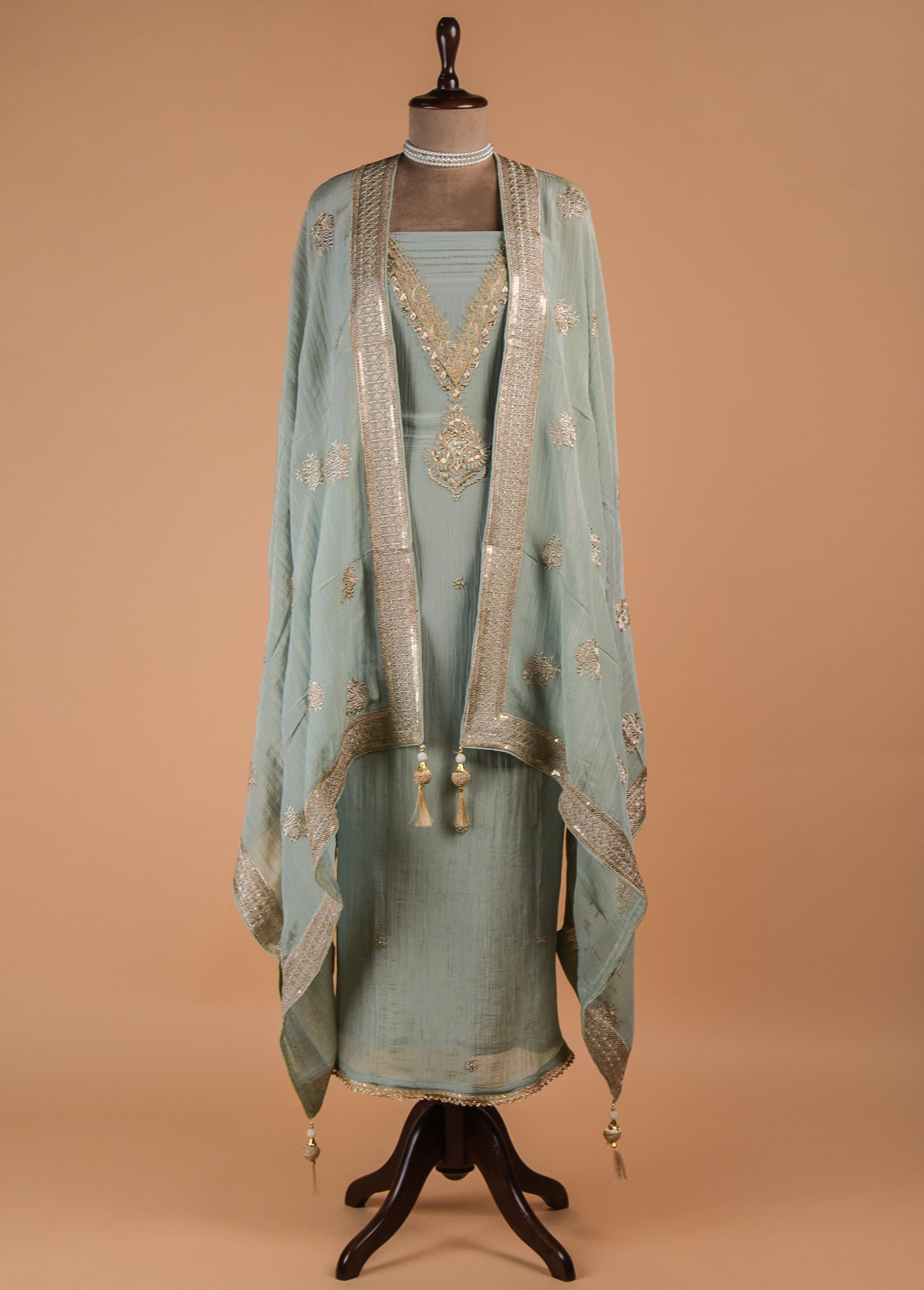 Blue Tissue Georgette Dress Material