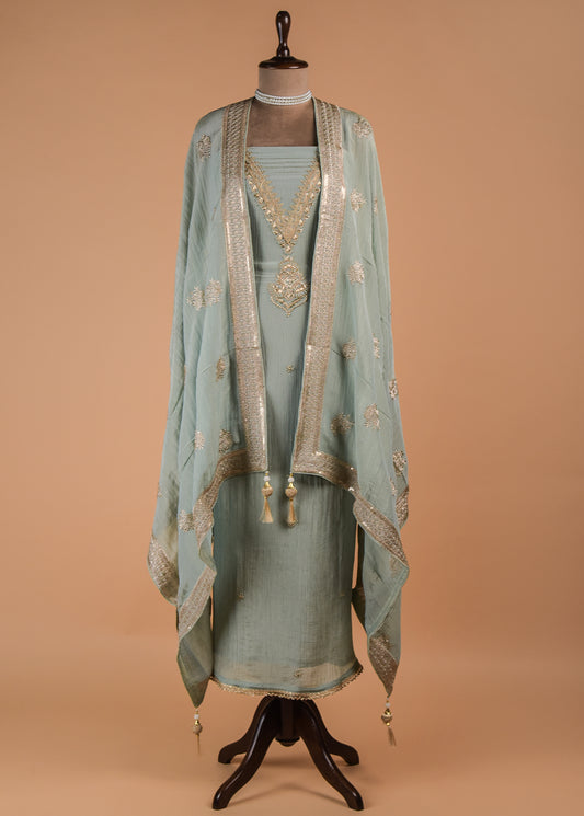 Blue Tissue Georgette Dress Material