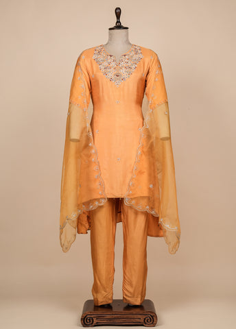 Yellow Cotton Silk Straight Set