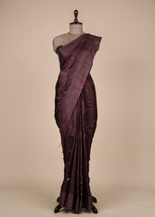 Wine Tussar Embroidered Saree