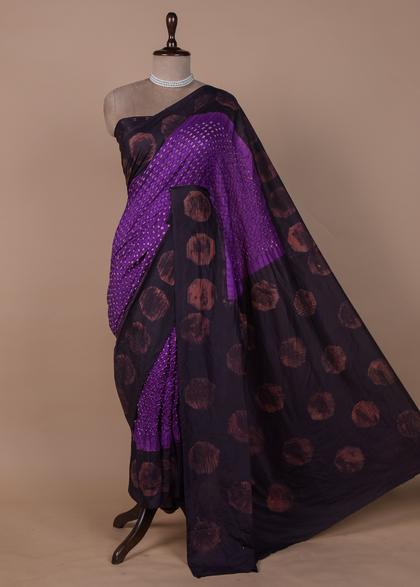 Purple Tussar Bandhani Saree