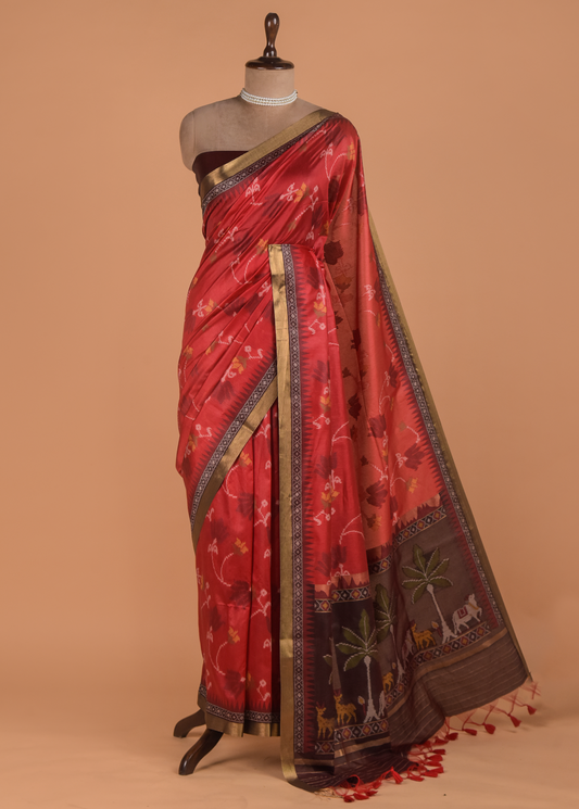 Red Art Tussar Patola Saree