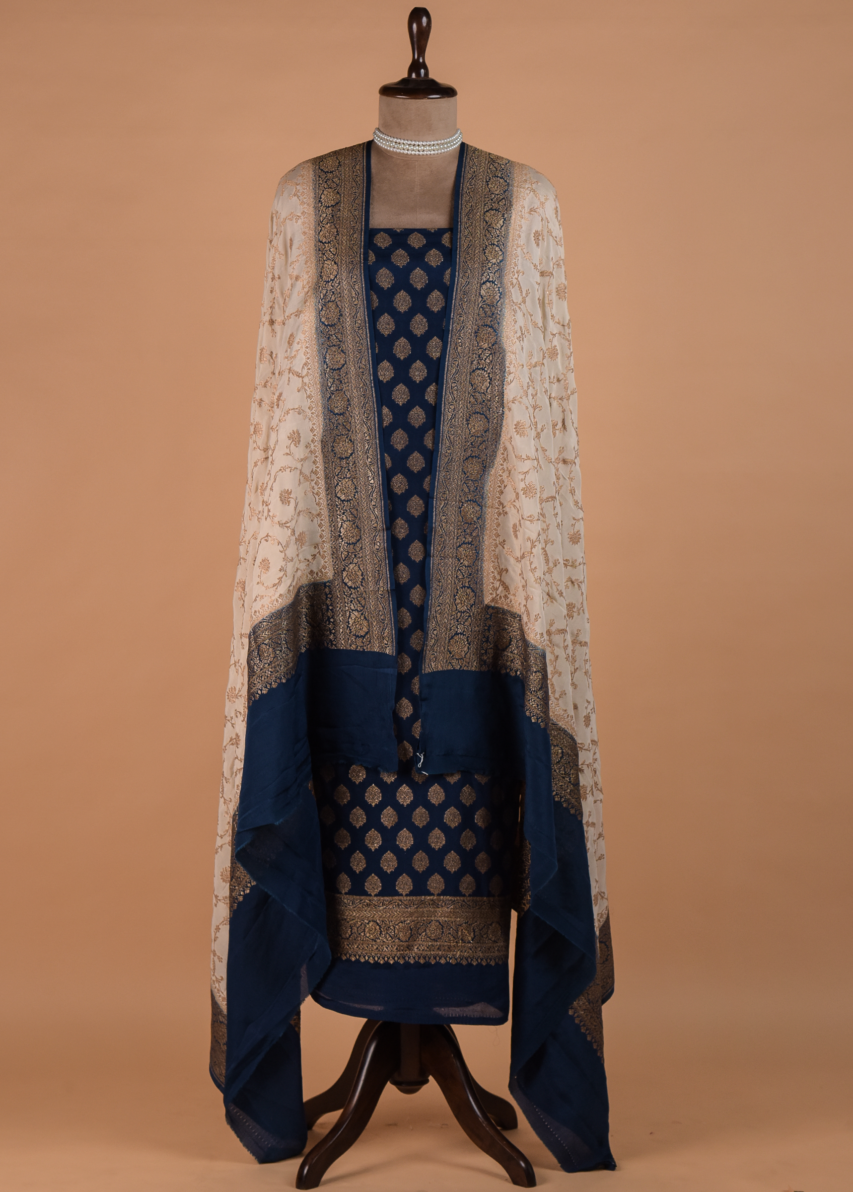 Blue Crepe Silk Dress Material | Greenways Delhi