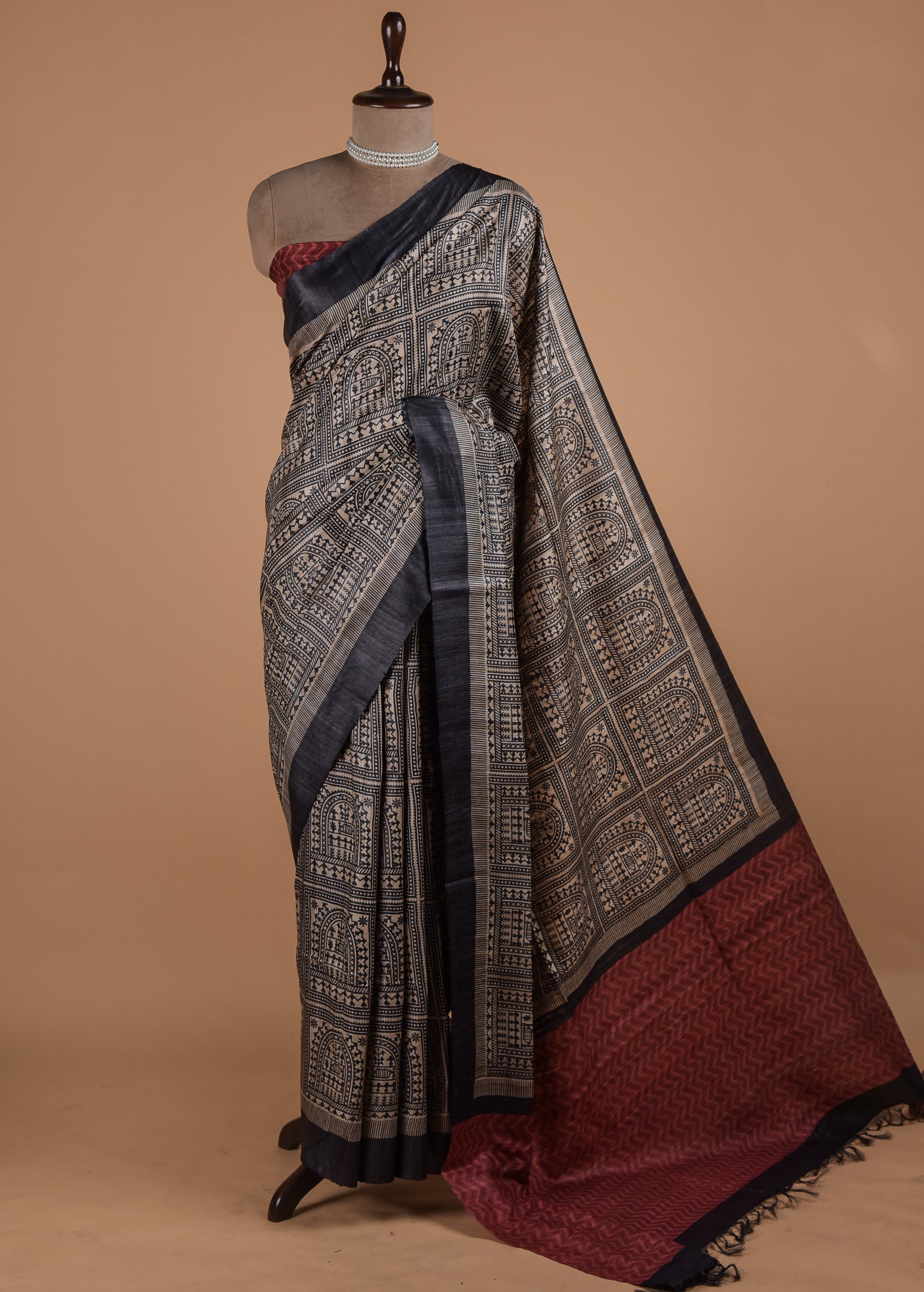 Multicoloured Tussar Printed Saree