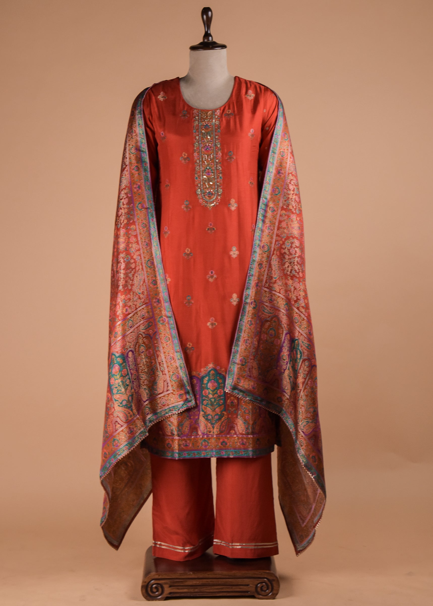 Red Moroccan Silk Straight Set