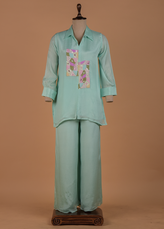 Blue Crepe Coord Set