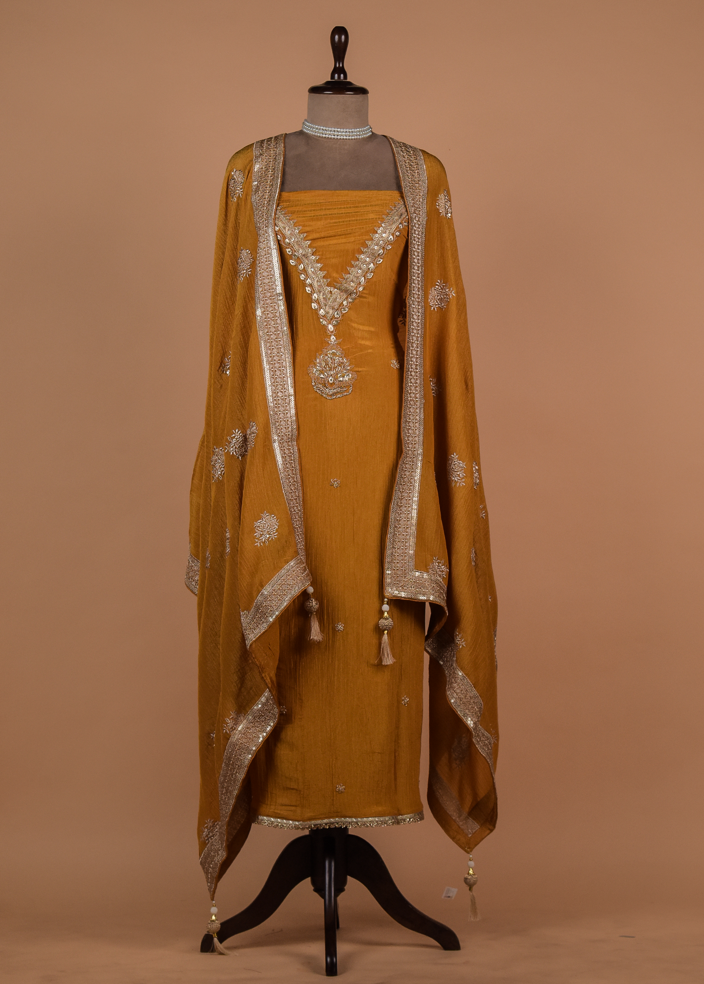 Mustard Mushroo Silk Dress Material