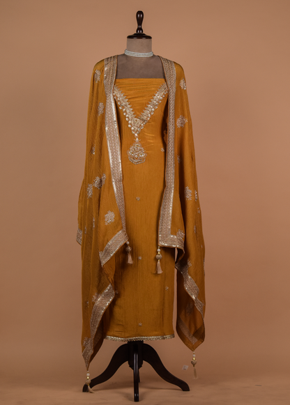 Mustard Mushroo Silk Dress Material