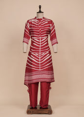 Red Crepe Kurti Set