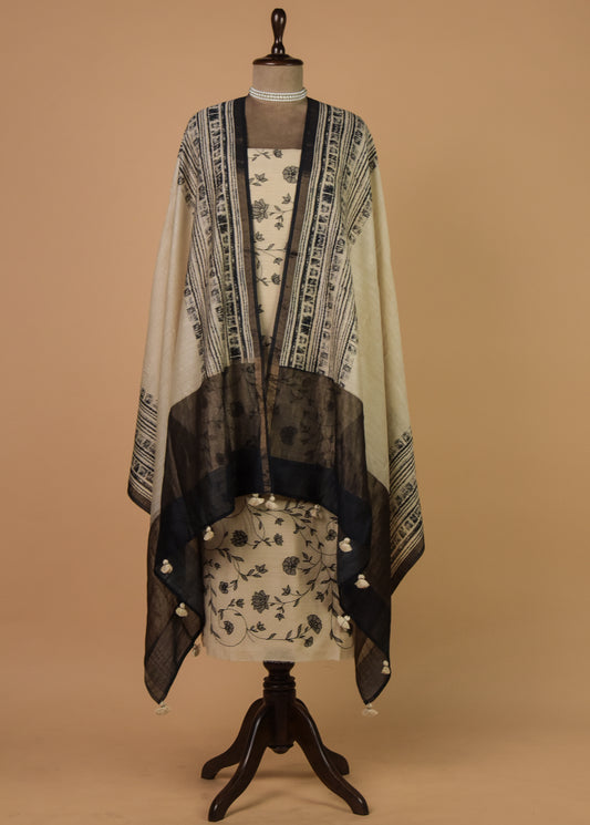 Cream Munga Tussar Dress Material