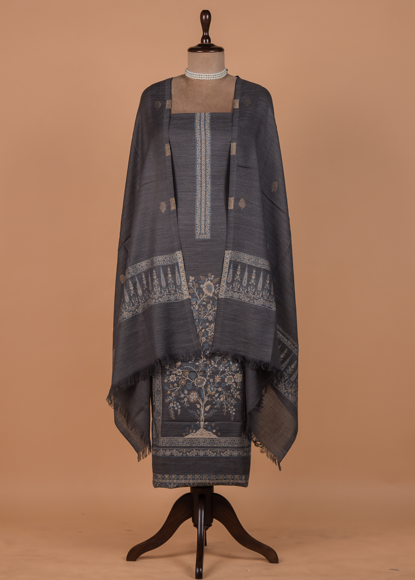 Grey Pashmina Dress Material