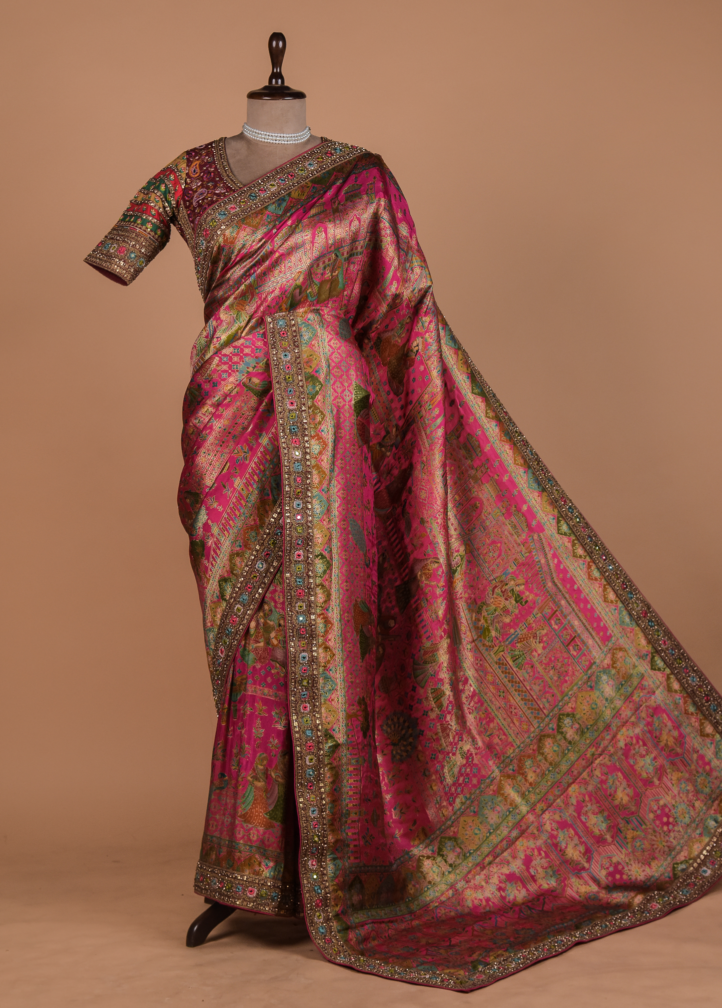 Pink Moroccan Silk Embroidered Saree