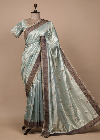 Blue Tissue Embroidered Saree