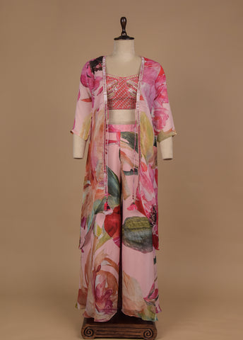 Pink Crepe Silk Fusion Dress