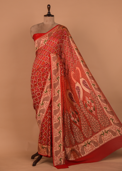 Red Georgette Bandhani Saree