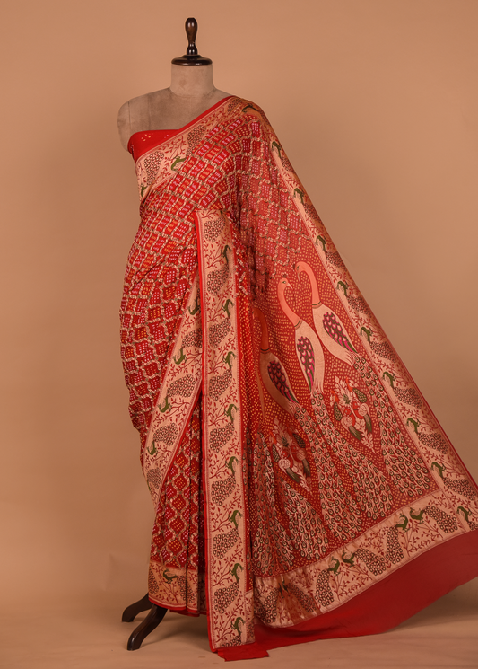 Red Georgette Bandhani Saree