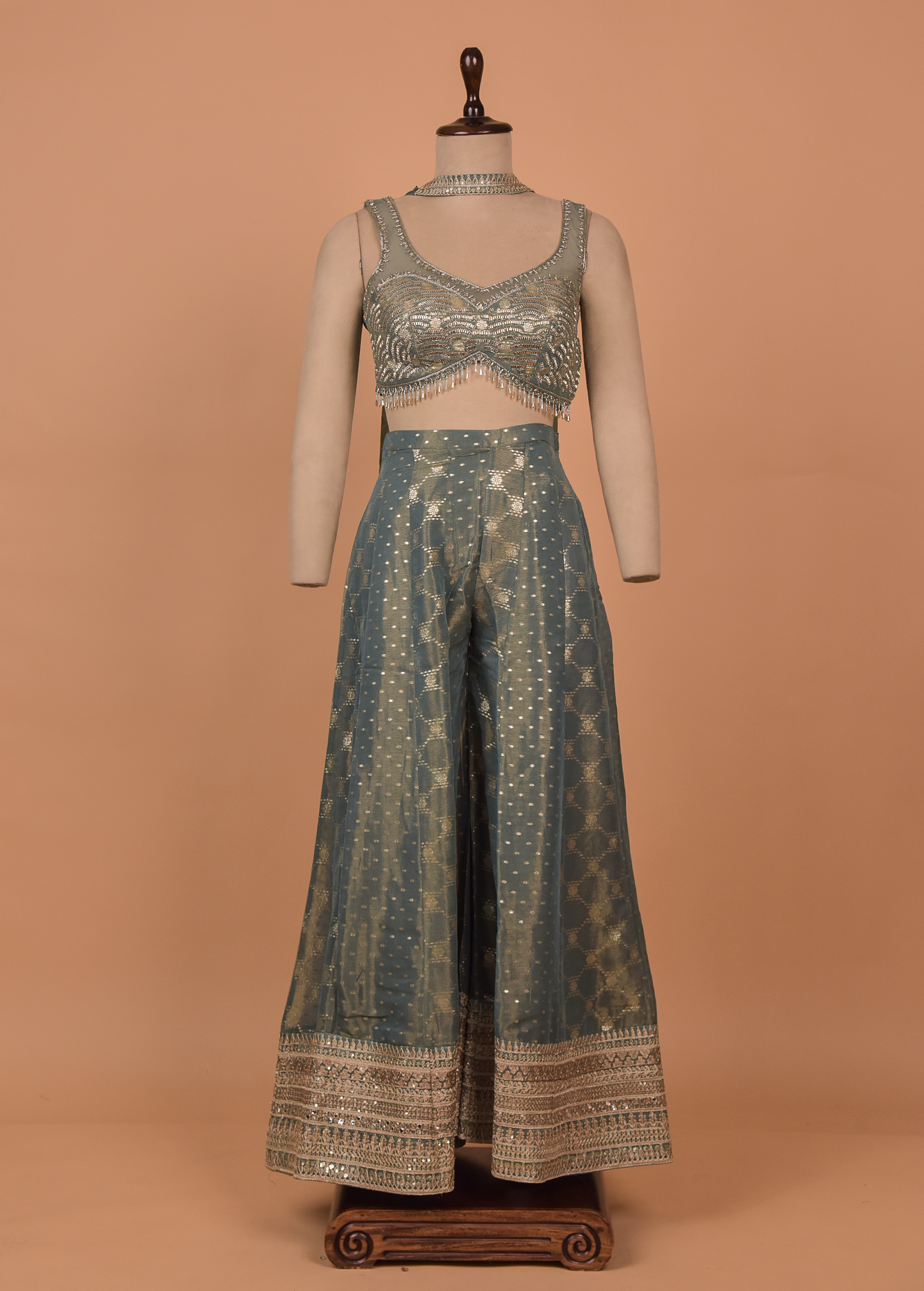 Blue Silk Sharara Set