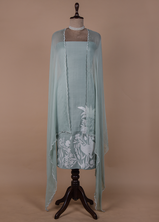 Blue Mulmul Cotton Dress Material