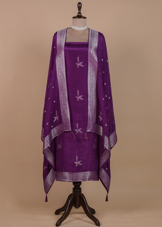 Purple Cotton Silk Dress Material