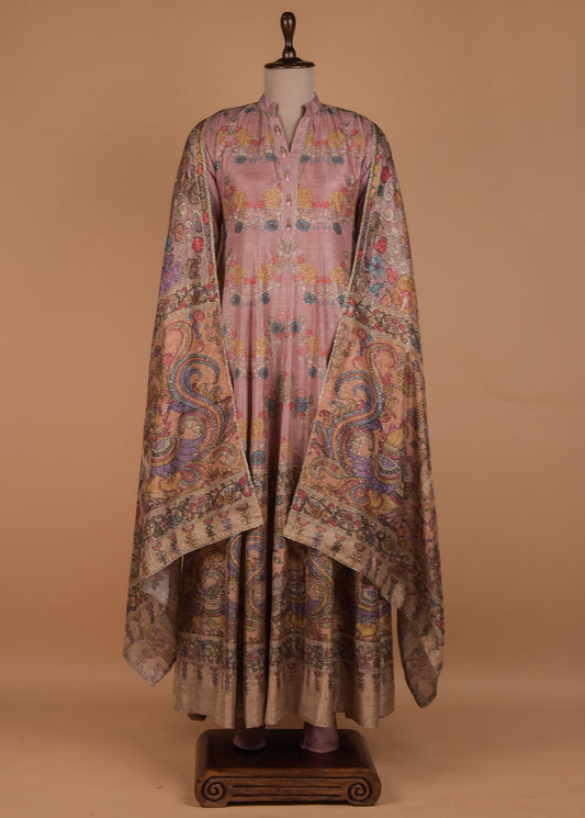 Pink Tussar Anarkali Set