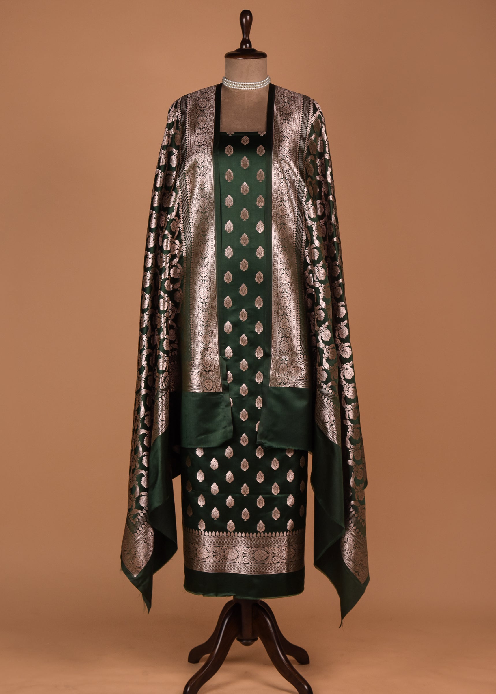 Green Art Silk Dress Material