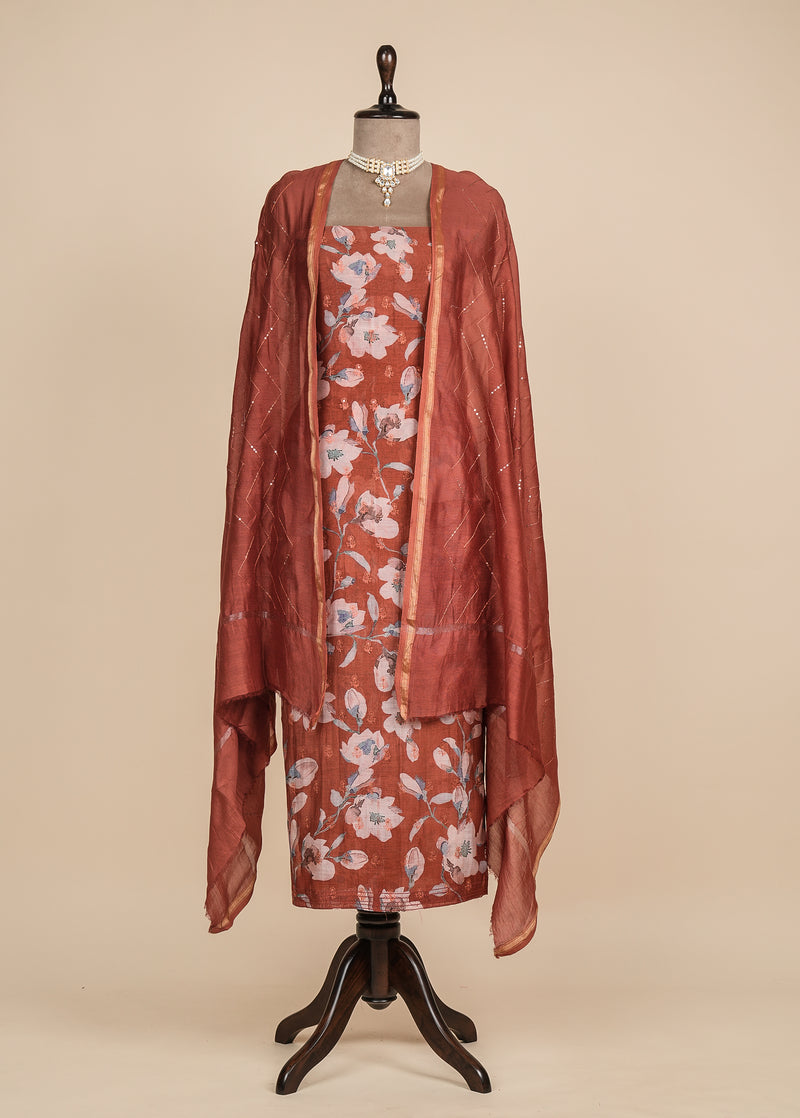 Red Chanderi Dress Material