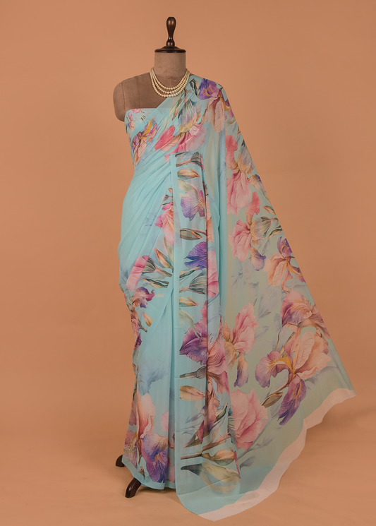 Blue Georgette Printed Saree
