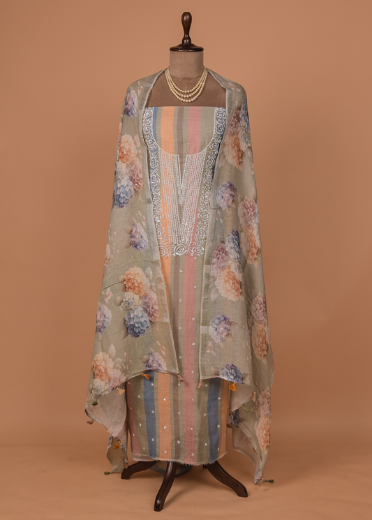 Multicoloured Linen Dress Material