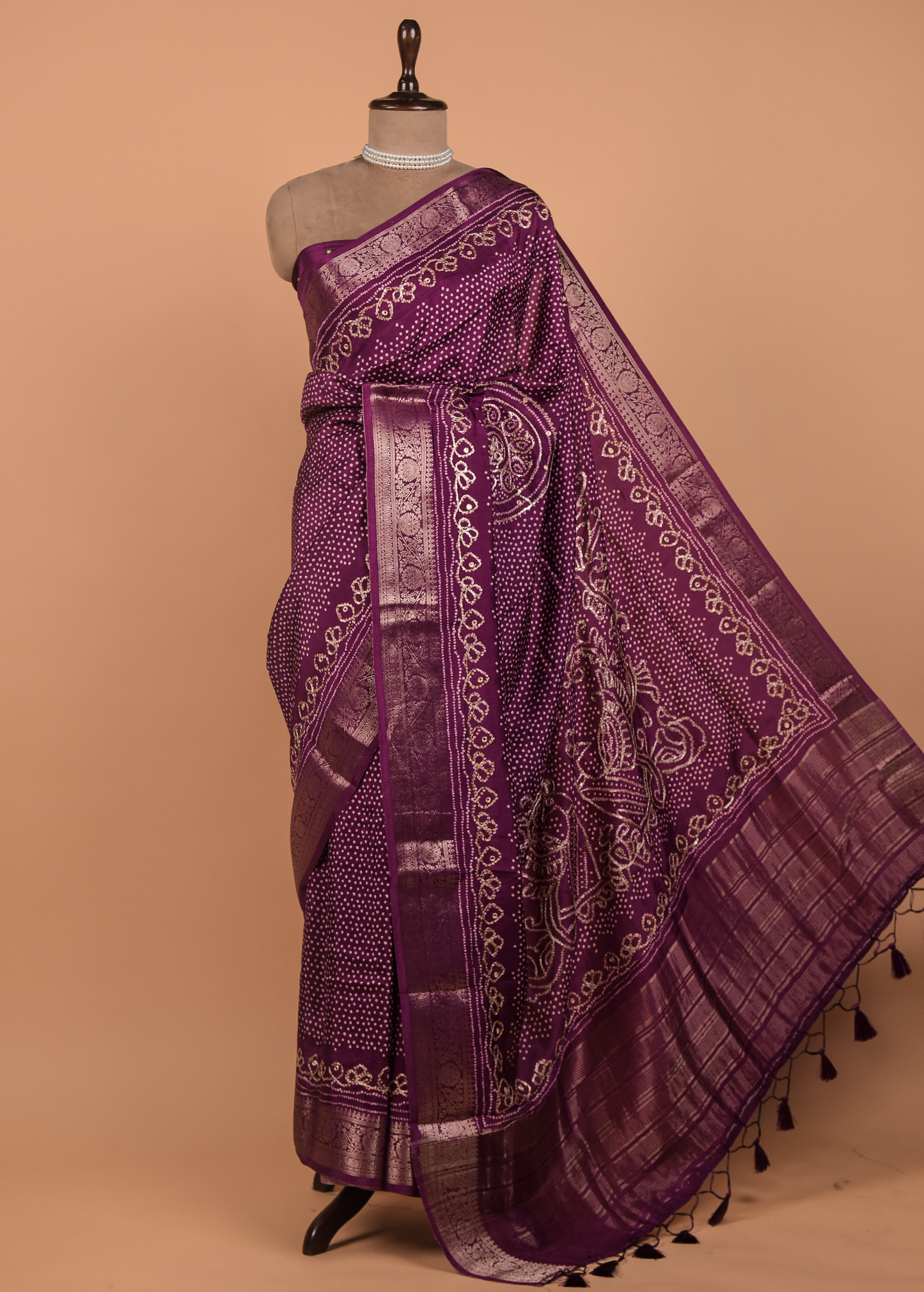 Purple Crepe Bandhani Saree