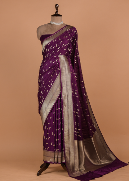 Purple Moroccan Silk Embroidered Saree