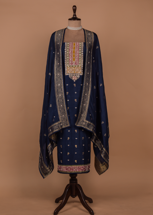 Blue Cotton Silk Dress Material