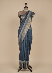 Blue Tissue Georgette Embroidered Saree