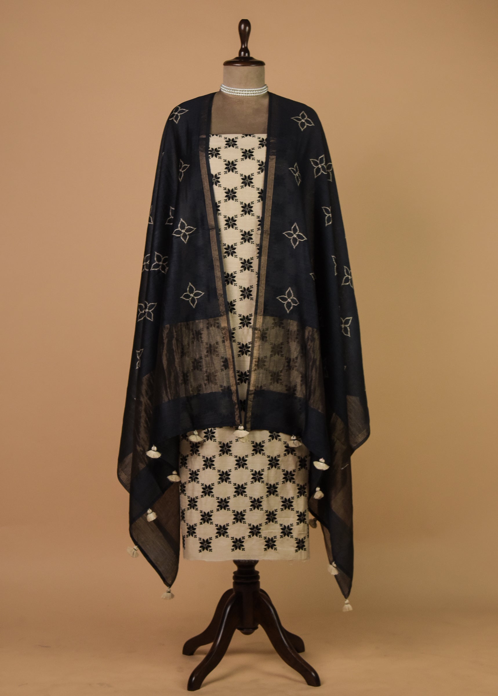 Cream Munga Tussar Dress Material