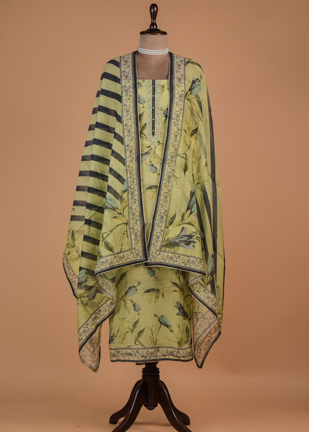 Green Muslin Crepe Dress Material
